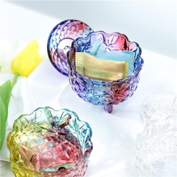 Royal Embossed CrystalGlass Candy Box with Lid Footed JewelryBowl Wedding Buffet - Picture 4 of 8